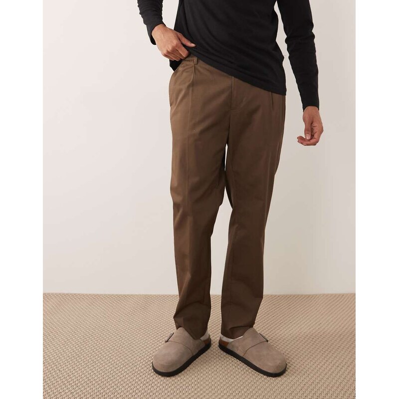 Mango 100% cotton relaxed fit adjustable waist trousers in brown