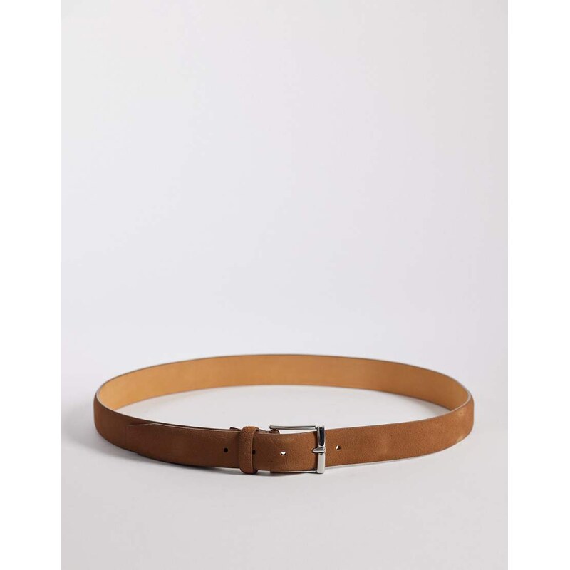 Mango 100% leather belt with silver buckle in tan-Brown