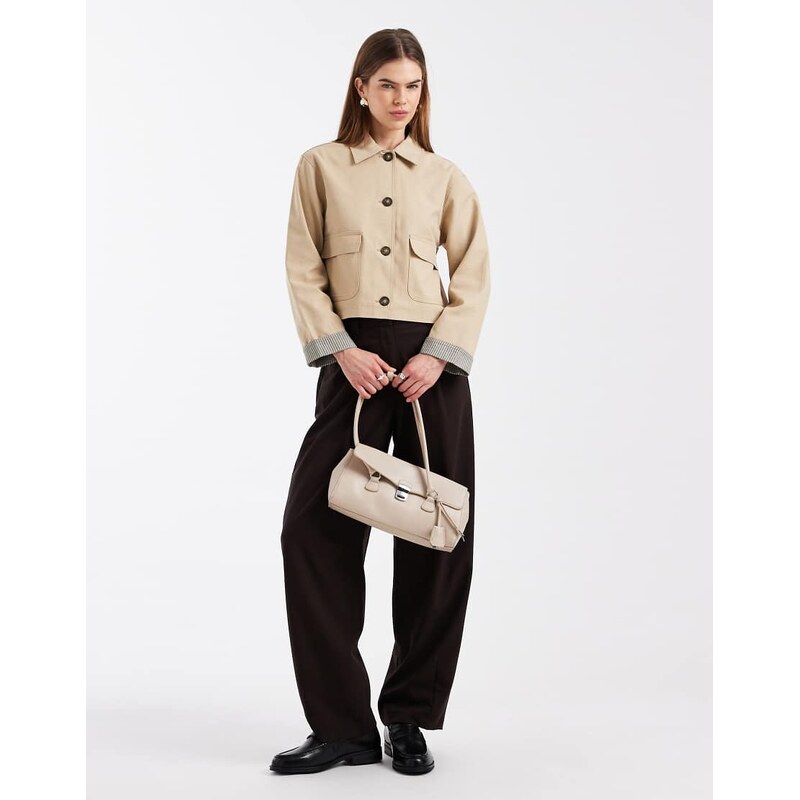 Mango Teen cotton rich cropped trench coat with contrast sleeve in 115733615
