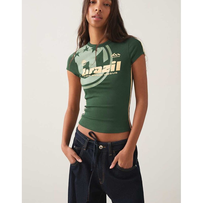 Bershka Short sleeve sport print t-shirt in green