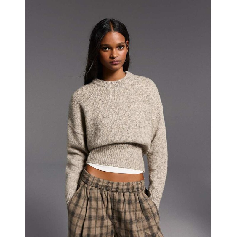 Bershka Fitted-waist jumper in brown 113091663