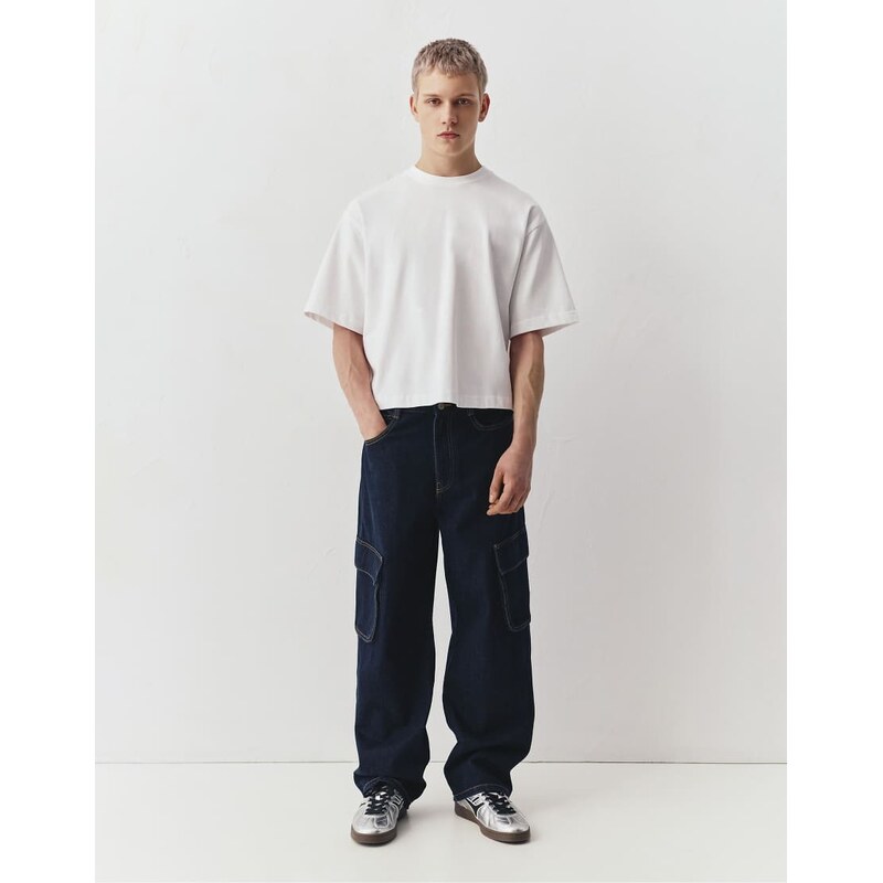 Pull&Bear Baggy cargo jeans in navy