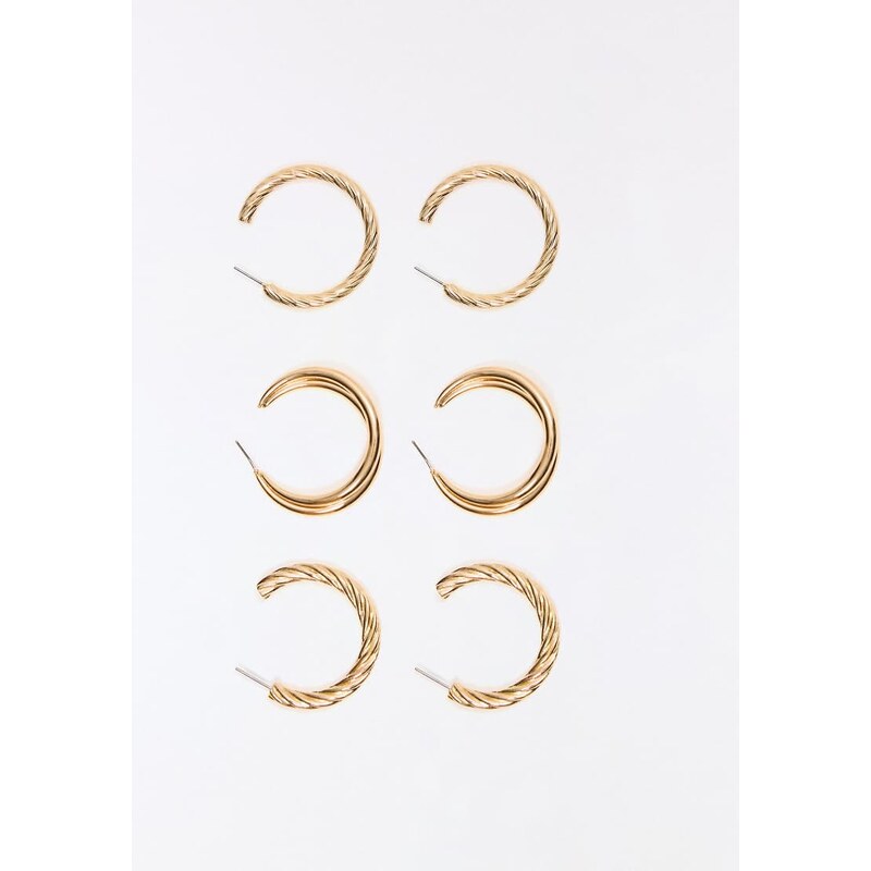 Bershka Pack of 3 braided hoop earrings in gold
