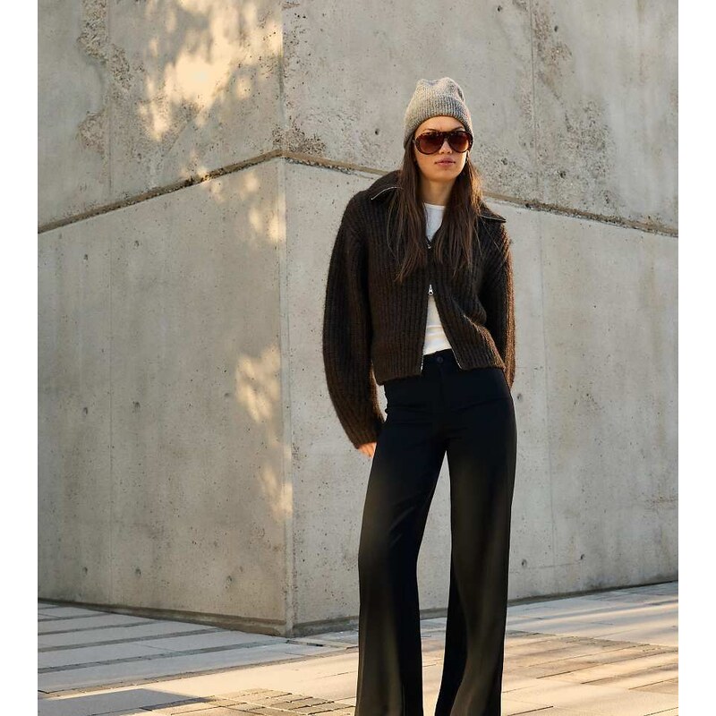 Bershka Tall wide-leg trousers in black