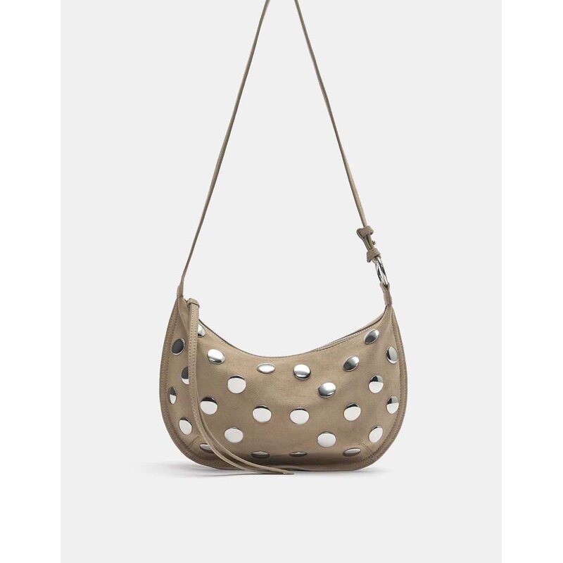Pull&Bear Studded crossbody bag in grey/camel-Multi 113091686