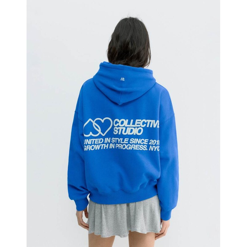 Pull&Bear Blue hoodie with hearts in dark blue-Navy 113091694
