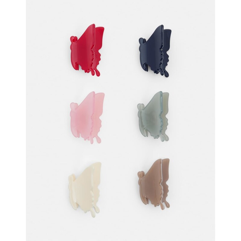 Pull&Bear Pack of 6 mini butterfly hair clips in white 113091698