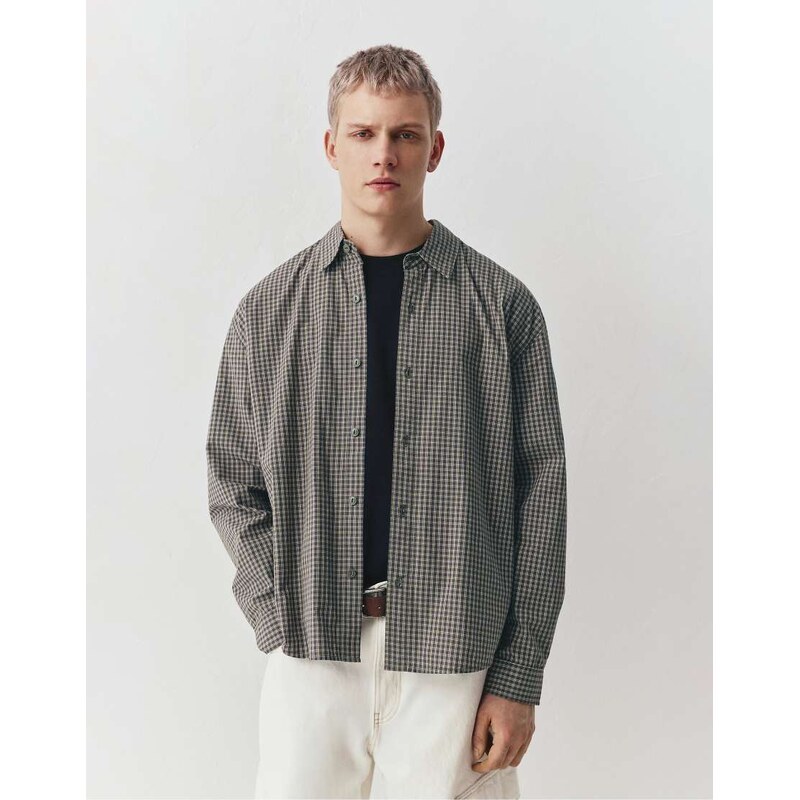 Pull&Bear Long sleeve check shirt in green