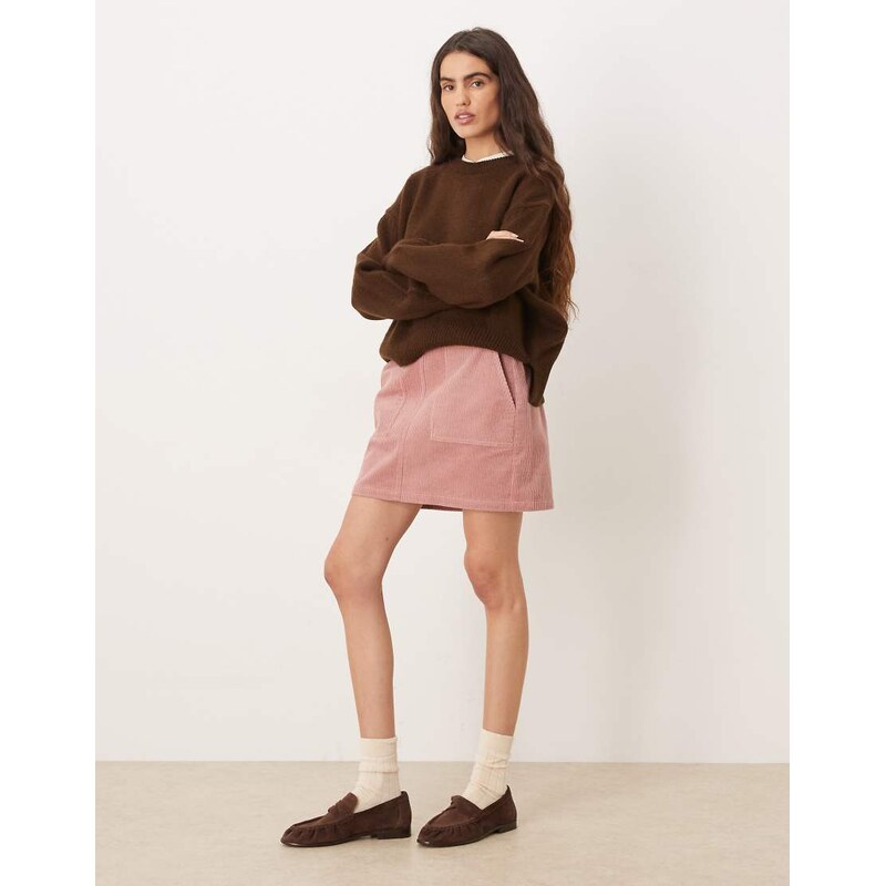 Threadbare cord mini skirt with pockets in dusty pink
