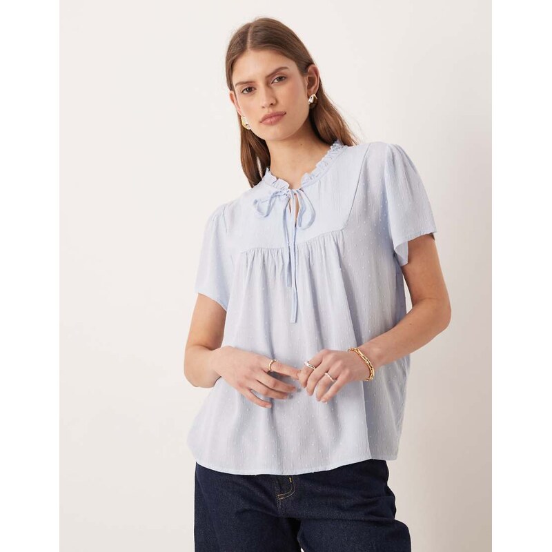 JDY textured short sleeve blouse in light blue