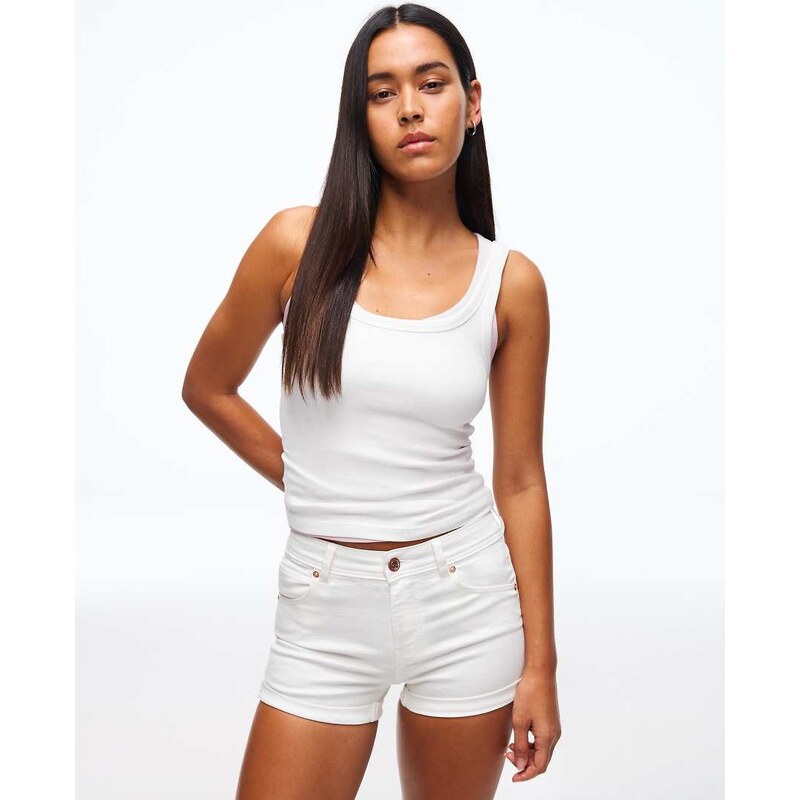 Bershka Denim roll-up shorts in white