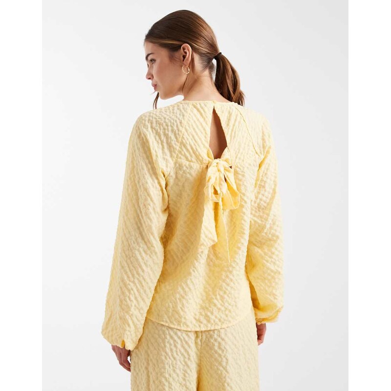 Vero Moda bow back textured long sleeve top co-ord in yellow