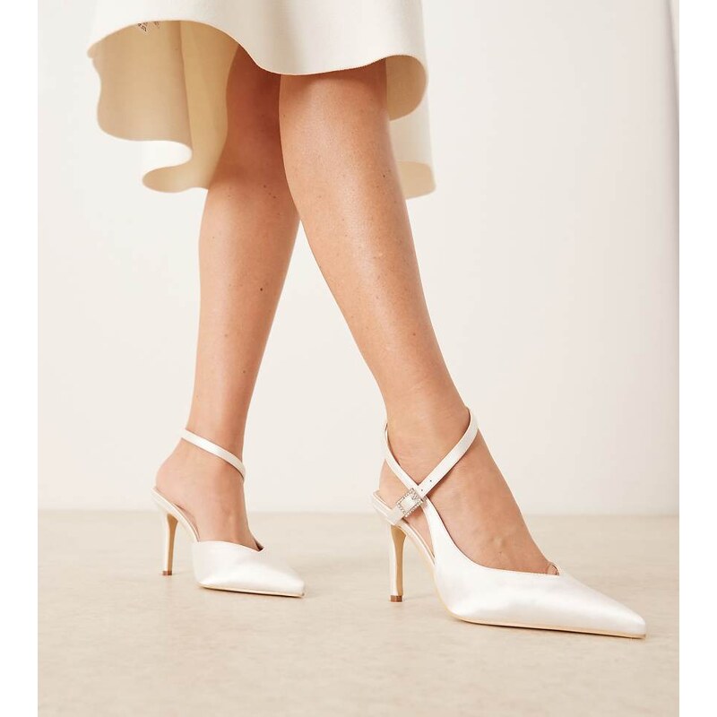 Be Mine Wide Fit Bridal Kanica heeled pumps in ivory satin-White
