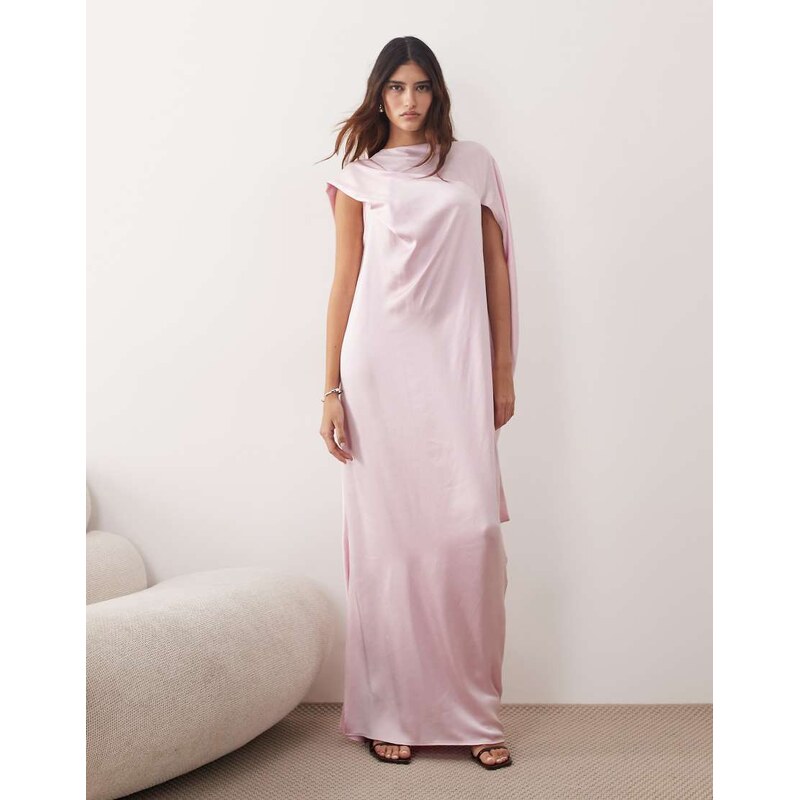 ARRANGE cowl neck scarf drape satin maxi dress in light pink