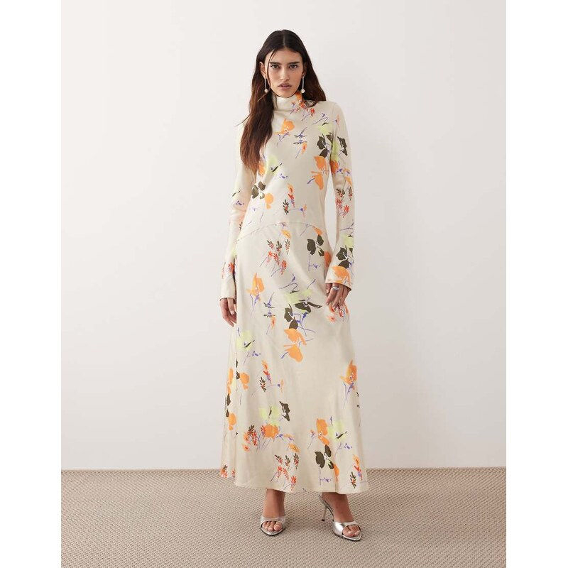 ARRANGE high neck satin panelled maxi dress in floral print