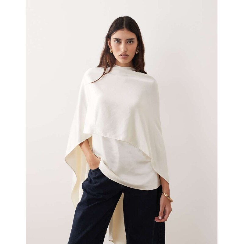 ARRANGE satin underlay cape top in cream-White