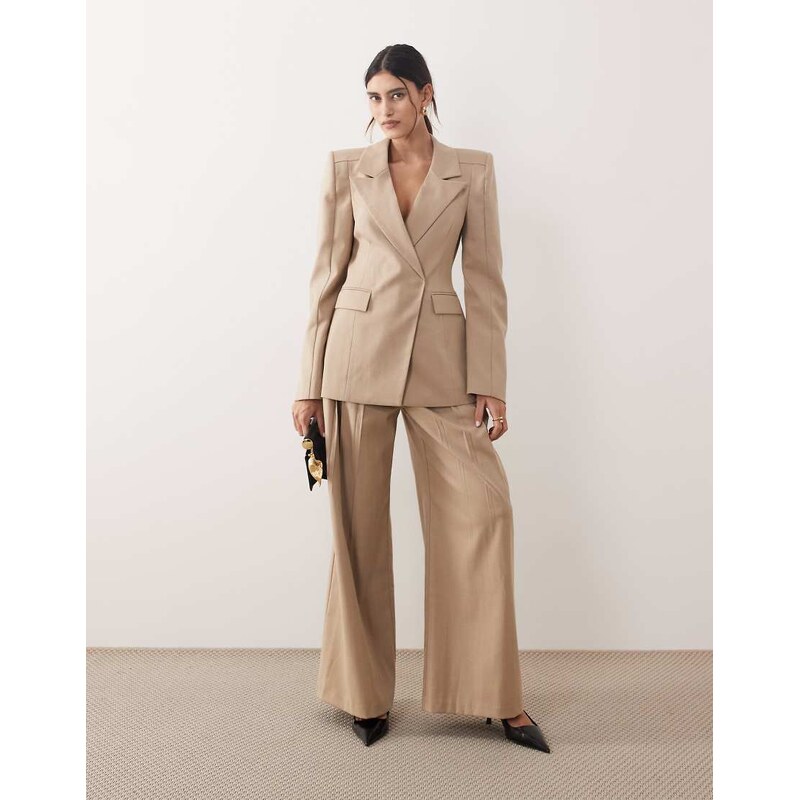 ARRANGE tailored wide leg trouser co-ord with pleats in stone