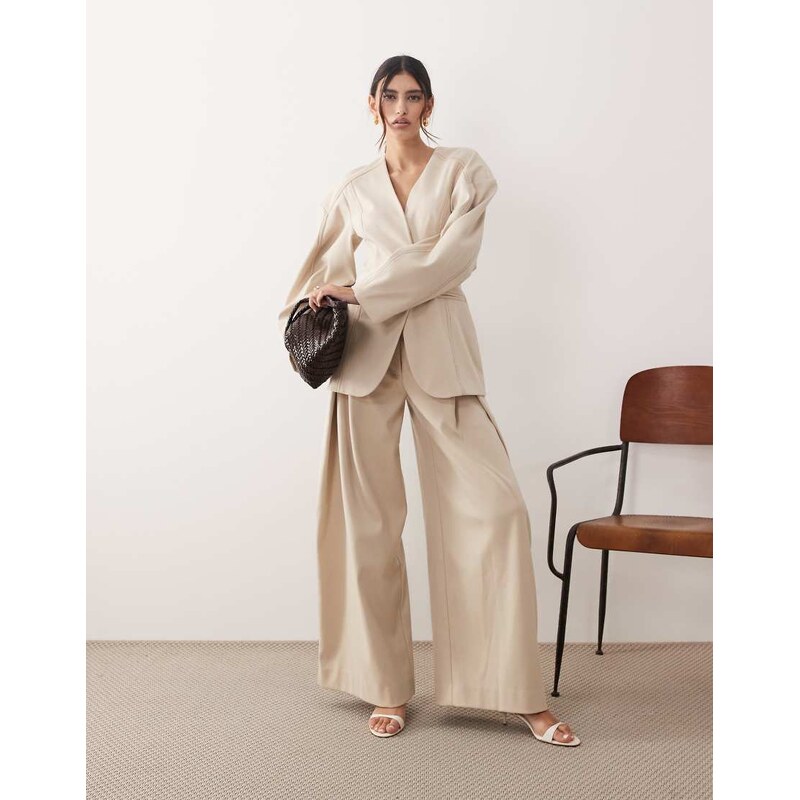 ARRANGE twill wide leg trouser co-ord in stone-Neutral 107944649