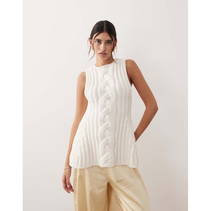 ARRANGE chunky cable knit peplum top in ivory-White 113096238