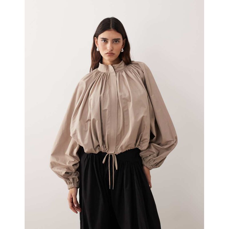 ARRANGE oversized bomber jacket with balloon sleeve in stone-Brown 113096239