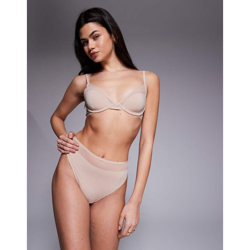 ASOS DESIGN Ella microfibre high leg high waist thong with mesh