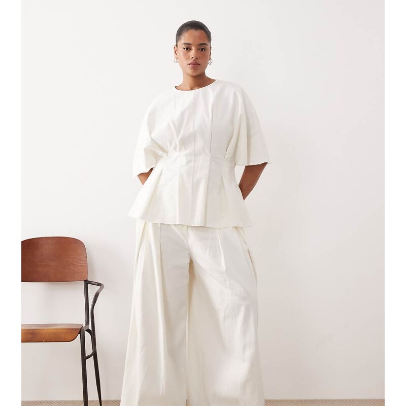 ARRANGE Curve pleated trouser co ord in white 113096253