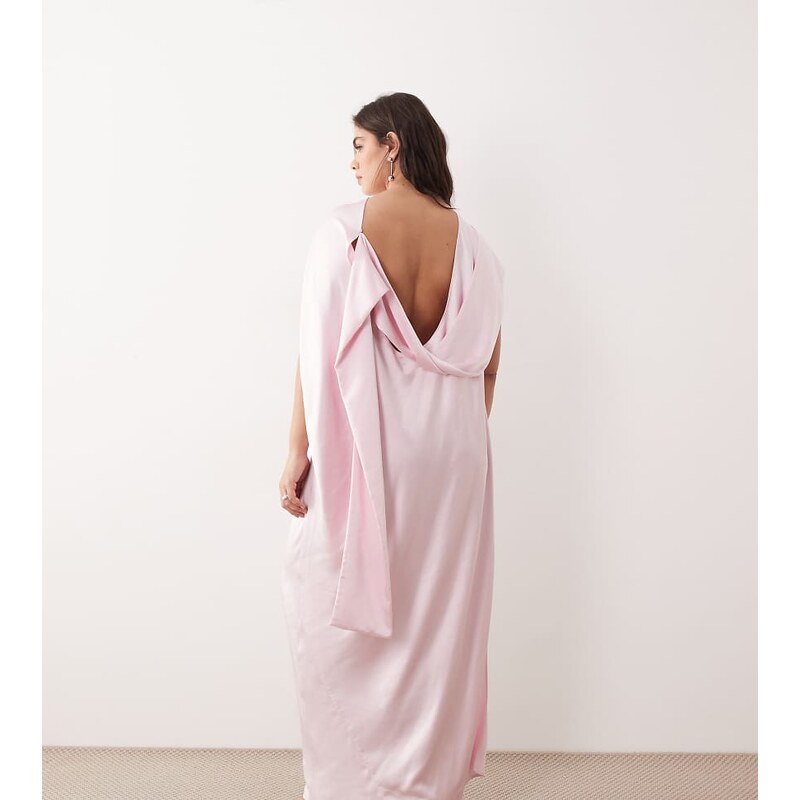 ARRANGE Curve cowl neck scarf drape satin maxi dress in light