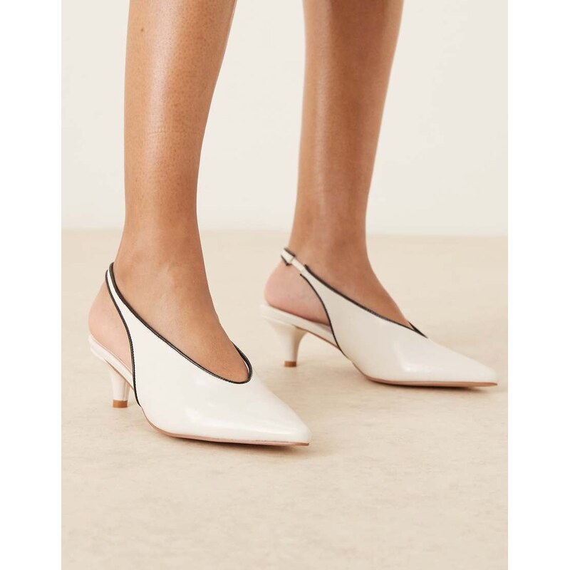 Glamorous slingback kitten heel shoes in white 115517039