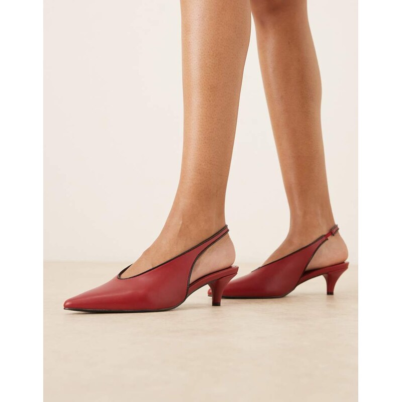 Glamorous slingback kitten heel shoes in burgundy-Red