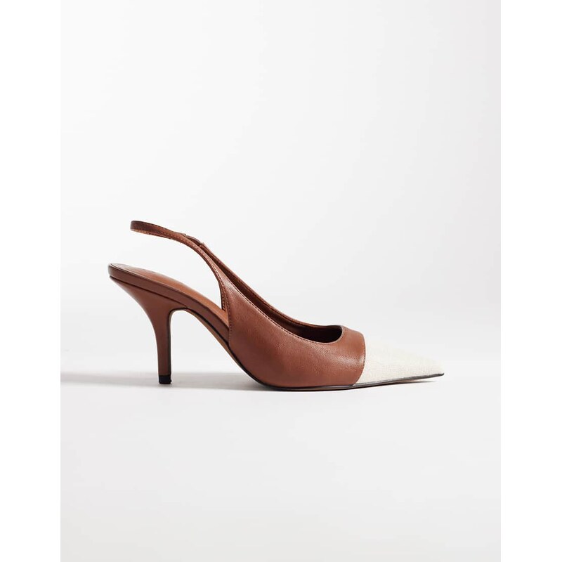 ASOS DESIGN Sylvie two tone slingback mid heel shoes in natural and 113096098