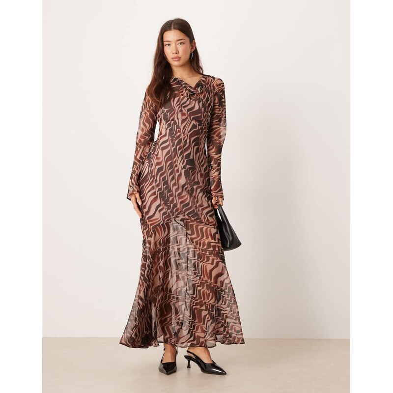 ASOS DESIGN cowl back maxi dress in brown abstract print