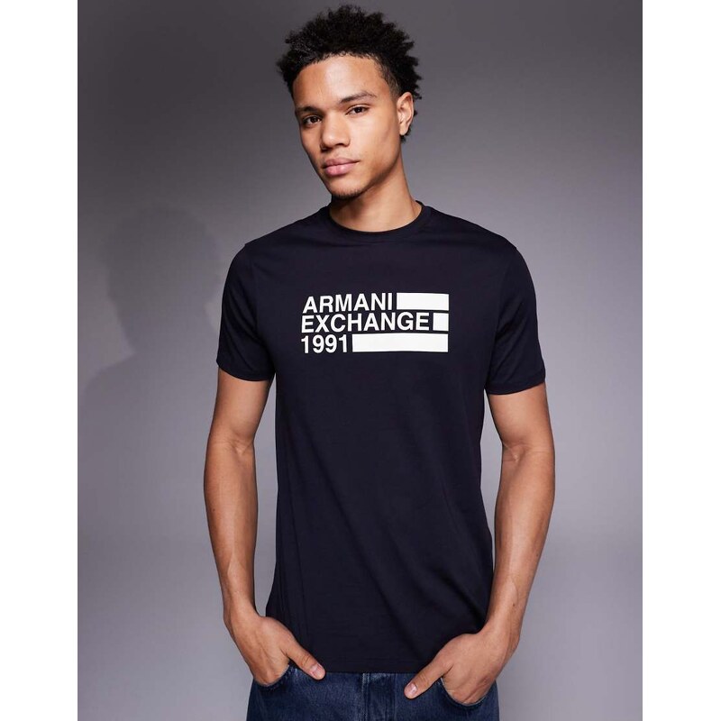 Armani Exchange central logo t-shirt in navy 113096142