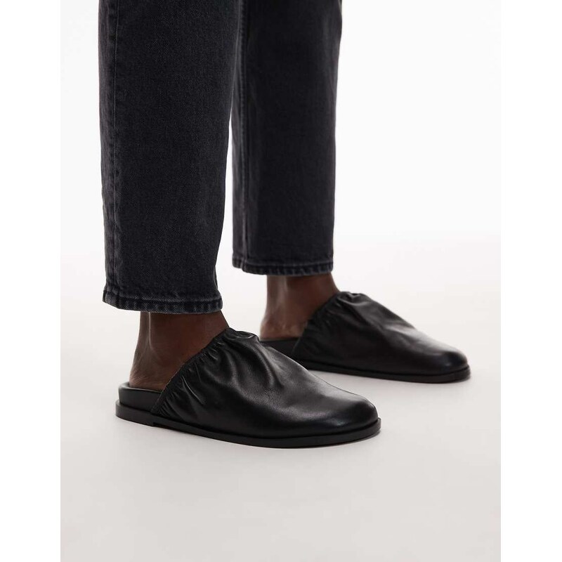 Bronx Yla-na flat mules in black leather