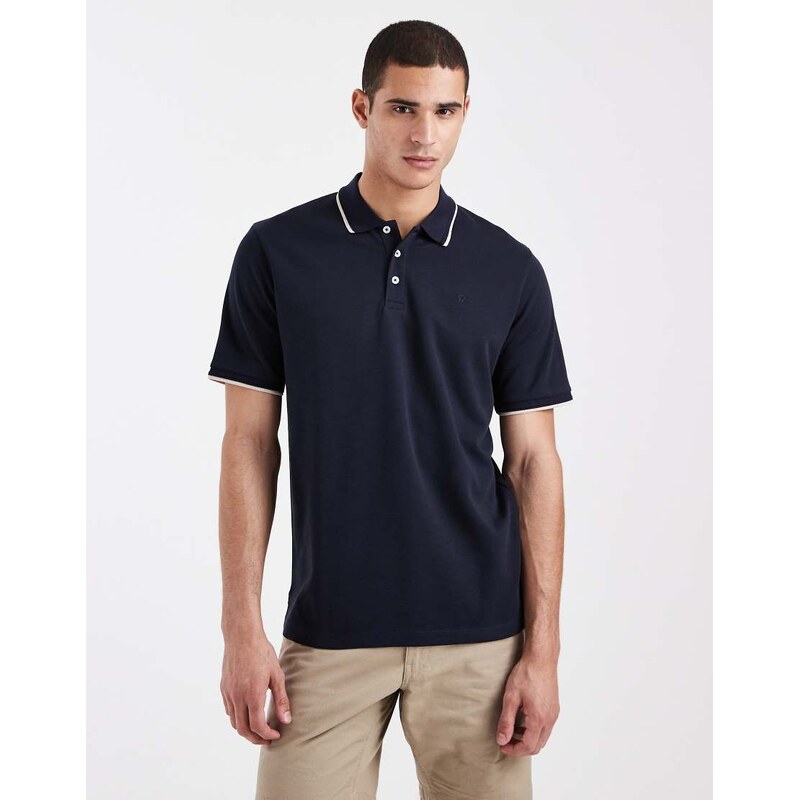 Jack & Jones Premium tipped collar polo in navy