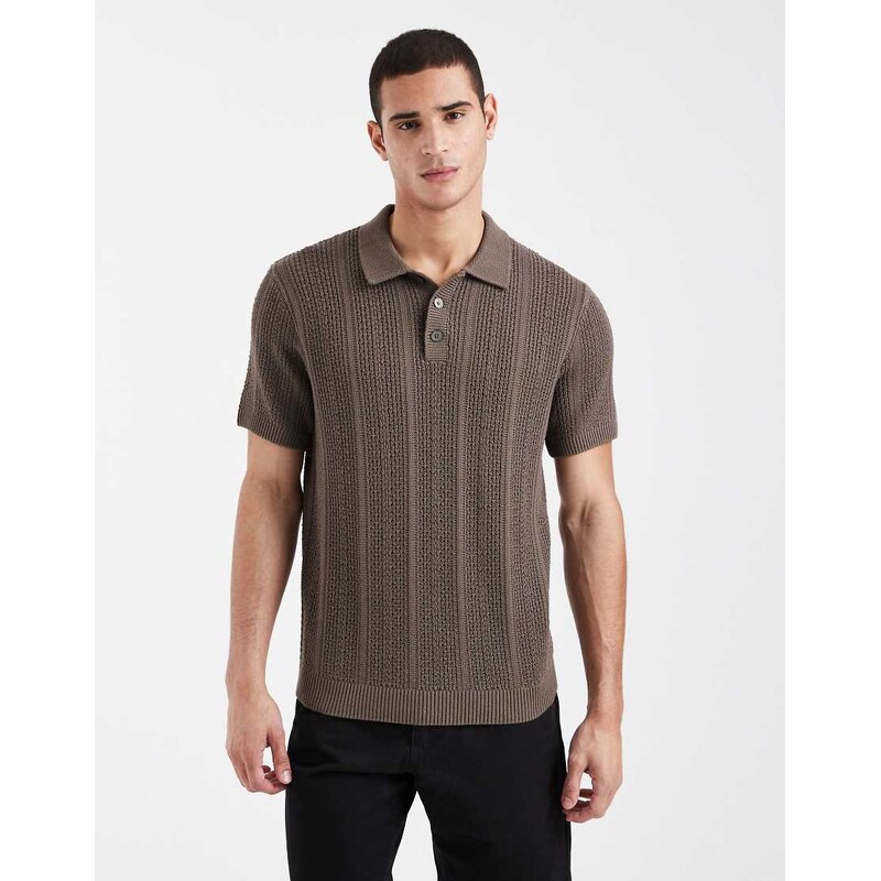 Jack & Jones Premium heavy knit polo in brown