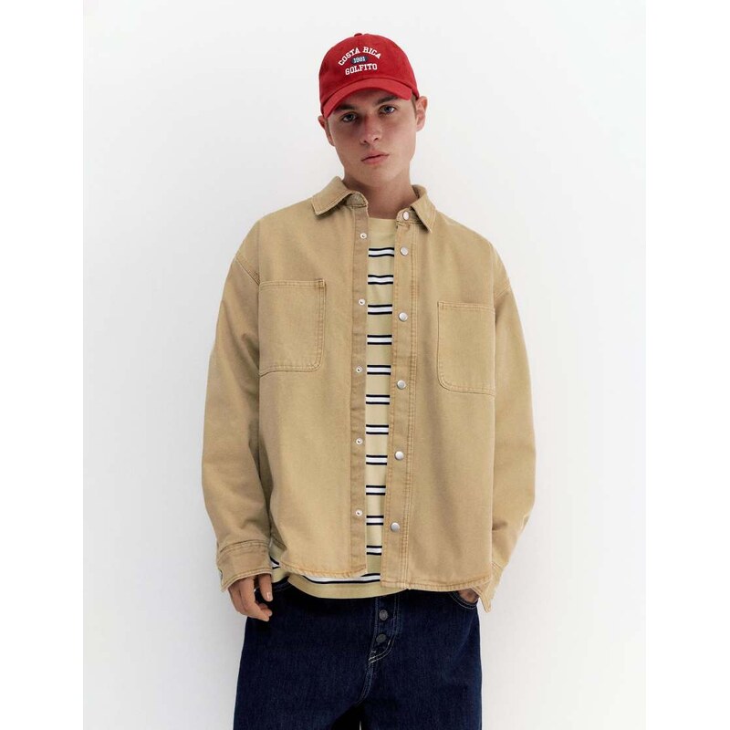 Pull&Bear Pocket overshirt in ochre-Brown