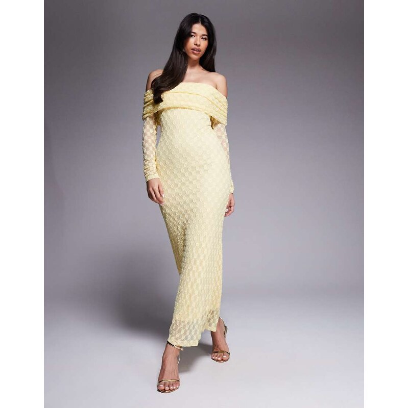 Bardot Adoni off the shoulder textured lace maxi dress in yellow