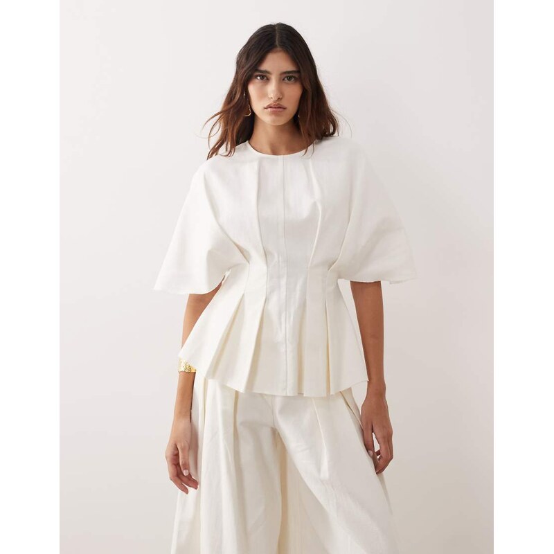 ARRANGE pleated cinched waist top co-ord in white 113106050