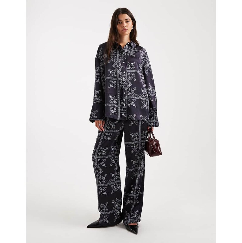 4th & Reckless satin elasticated waist wide leg trousers co-ord in 115519114