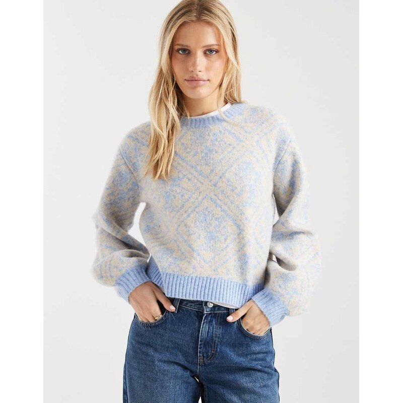 Miss Selfridge diamond floral slouchy jumper in light blue 113106073