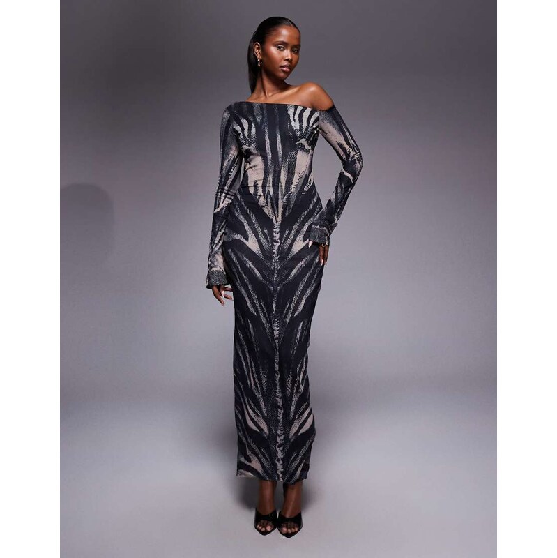 Murci premium sculpting mesh asymmetric off shoulder flare