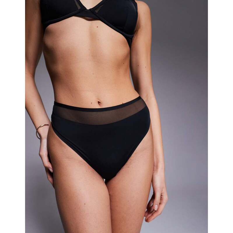 ASOS DESIGN Ella microfibre high leg high waist thong with mesh