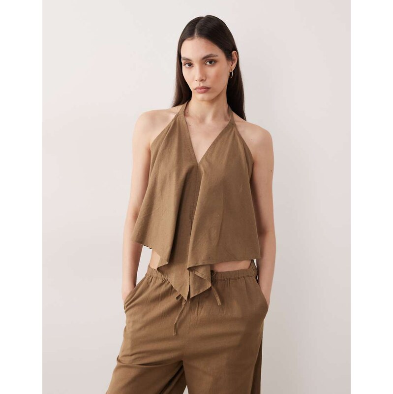 Esmee halter beach crop top co-ord in khaki brown-Green 114339331