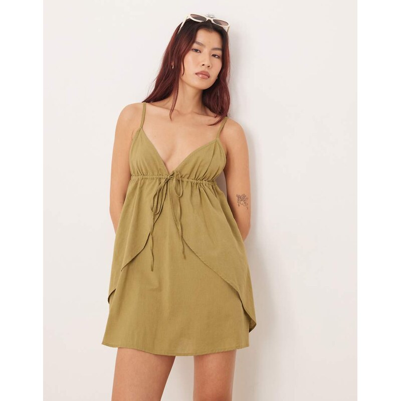 Esmee tie front mini beach dress in light green
