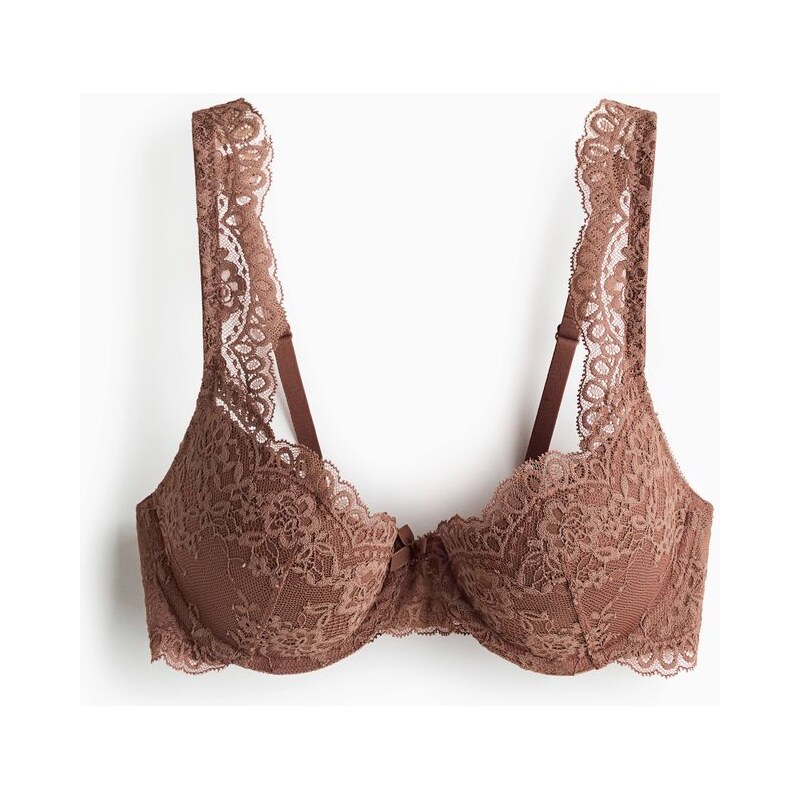 H&M - Krajková podprsenka push-up - červená 113099076