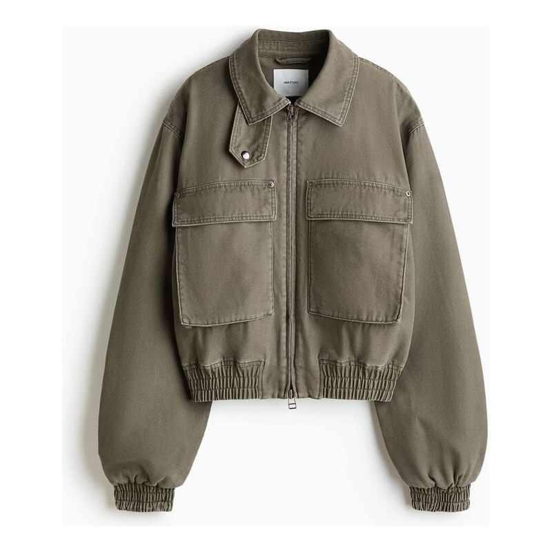 H&M - Vatovaná plátěná bunda - Khaki Zelená