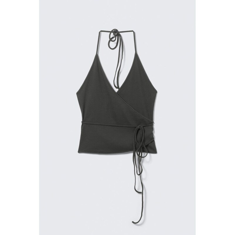 H&M - Zavinovací tops halter výstřihem - šedá 113099138