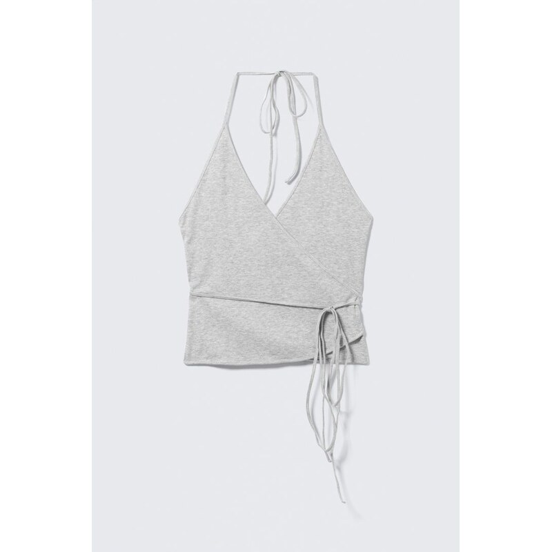 H&M - Zavinovací tops halter výstřihem - šedá 113099153