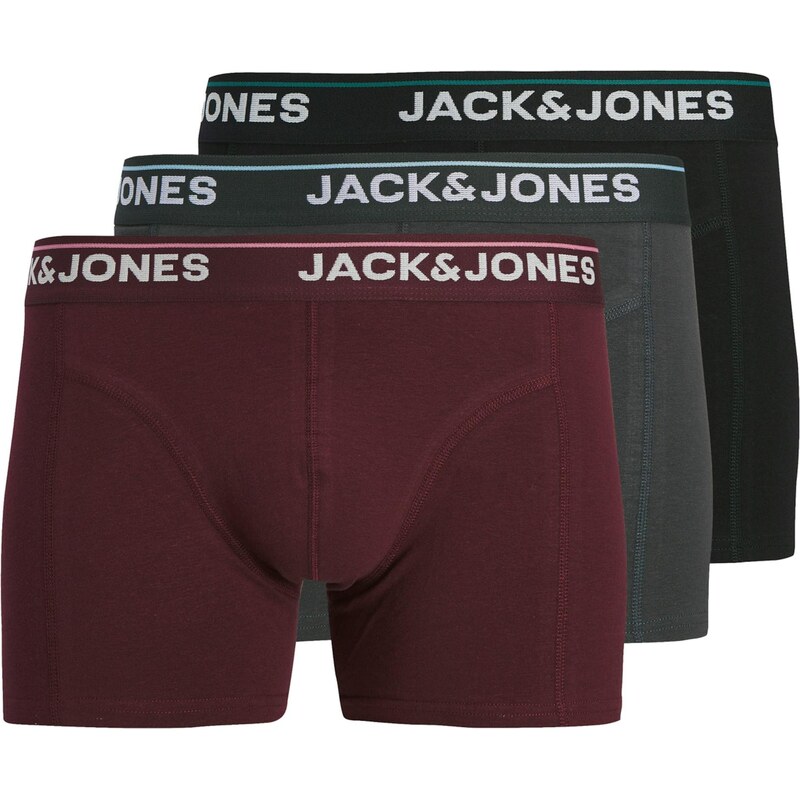 JACK & JONES Boxerky šedá / vínově červená / černá