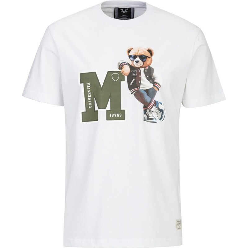 19V69 ITALIA Tričko Rafael College khaki / bílá